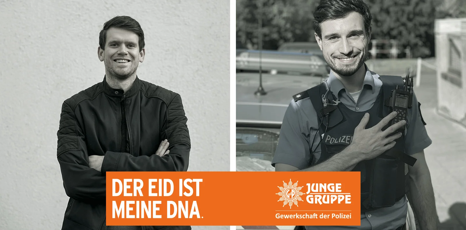 Personen Plakat 3 der Kampagne Unser Eid und dargestelltem Schriftzug "Der Eid ist meine DNA".